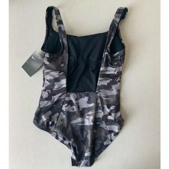 Nike NESSA326 001 Black/Gray Sz XS Camo U-Back One-Piece Swimsuit - Picture 7 of 10